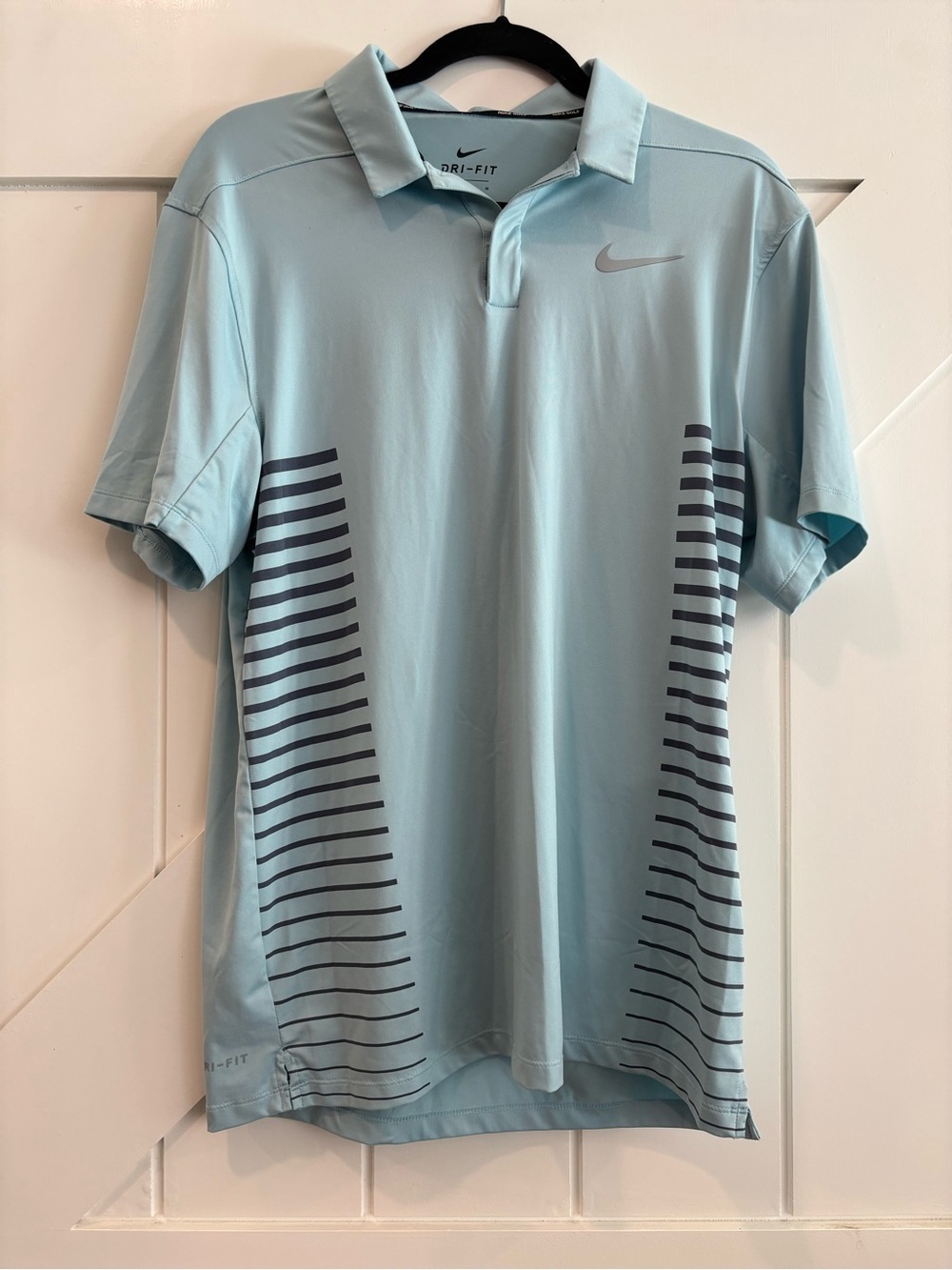 Nike Golf Dri-FIT Polo Men's Medium Blue Teal Side Stripe Athletic Shirt